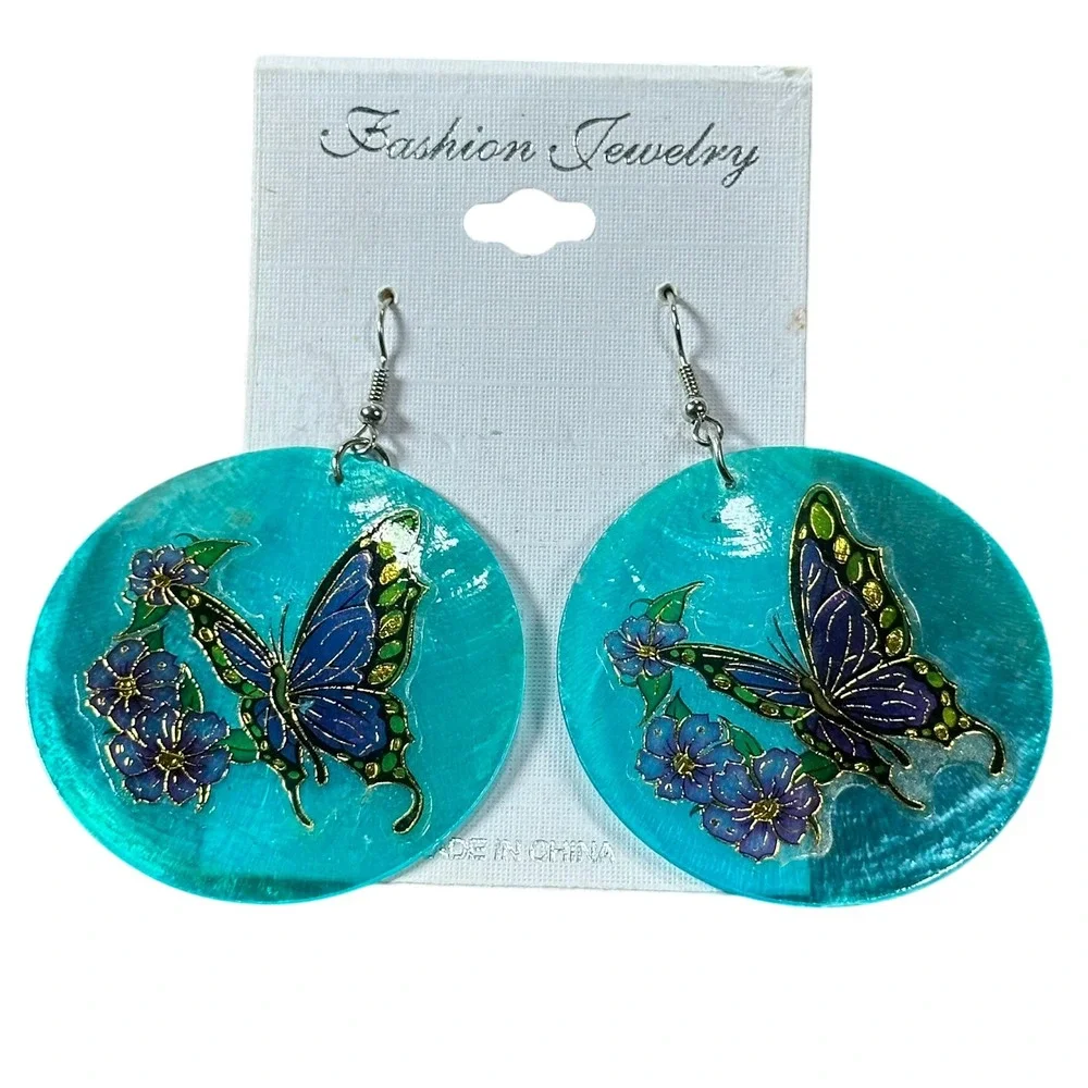 Turquoise Butterfly Flower Drop‎ Dangle Earrings Fashion Jewelry